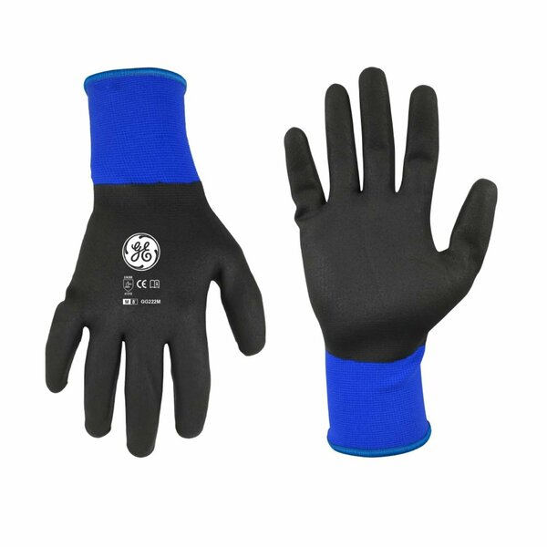 Ge Foam Nitrile Black/Blue Dipped Gloves, 1Pair, M GG222MC